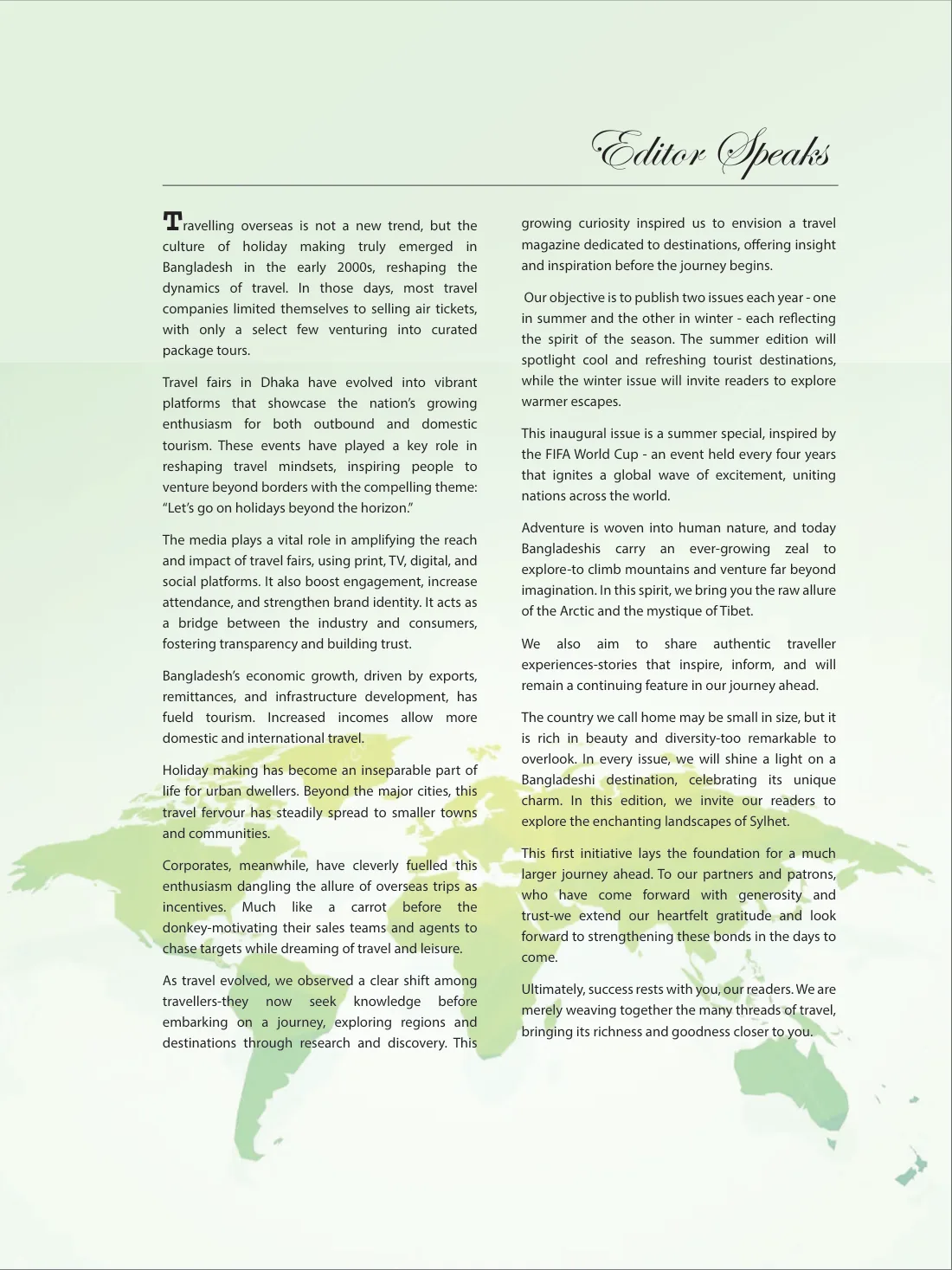Travel Canvas editorial page